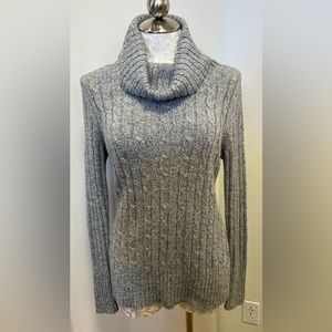New York & Co Cable Knit Cowl Neck Sweater in gray size medium